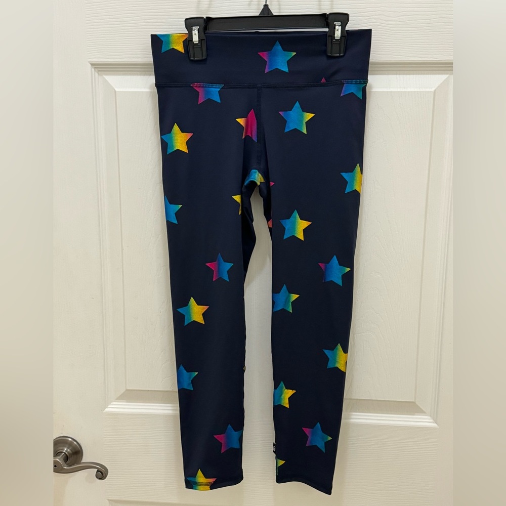 TEREZ UPLIFT S LEGGINGS IN NAVY RAINBOW STAR FOIL WITH TALL BAND NWOT C4